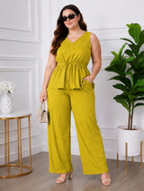 Women's Plus Size V-Neck Top & Pant Co-Ord Set