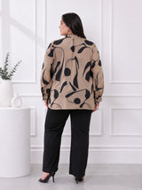 Women's Beige Abstract Print Tie-Neck Shirt