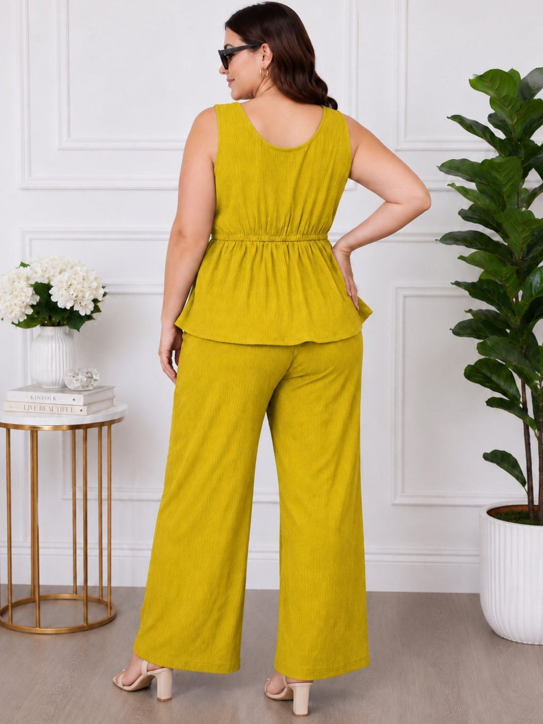 Women's Plus Size V-Neck Top & Pant Co-Ord Set