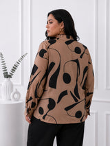 Women's Beige Abstract Print Tie-Neck Shirt