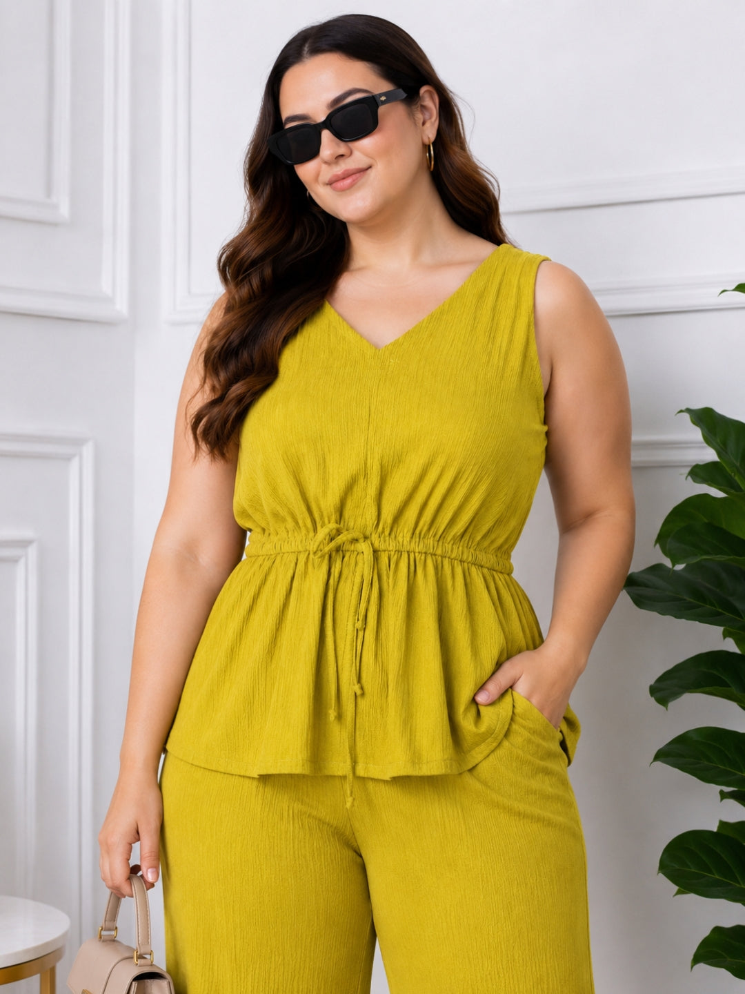 Women's Plus Size V-Neck Top & Pant Co-Ord Set