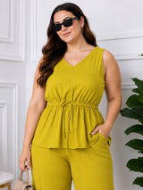 Women's Plus Size V-Neck Top & Pant Co-Ord Set