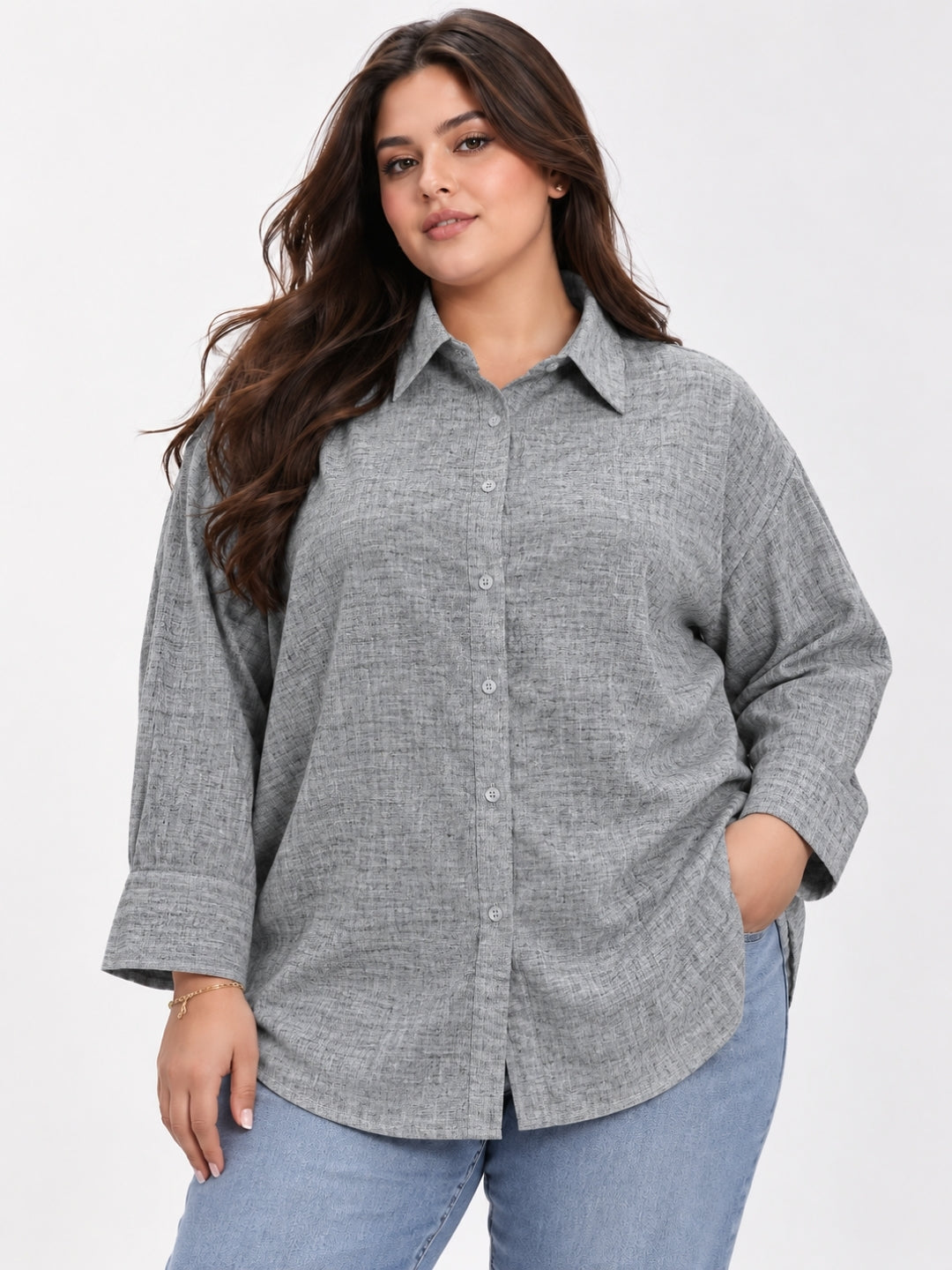 Clobug Women Full Sleeve Plus Size Linen Formal Shirt
