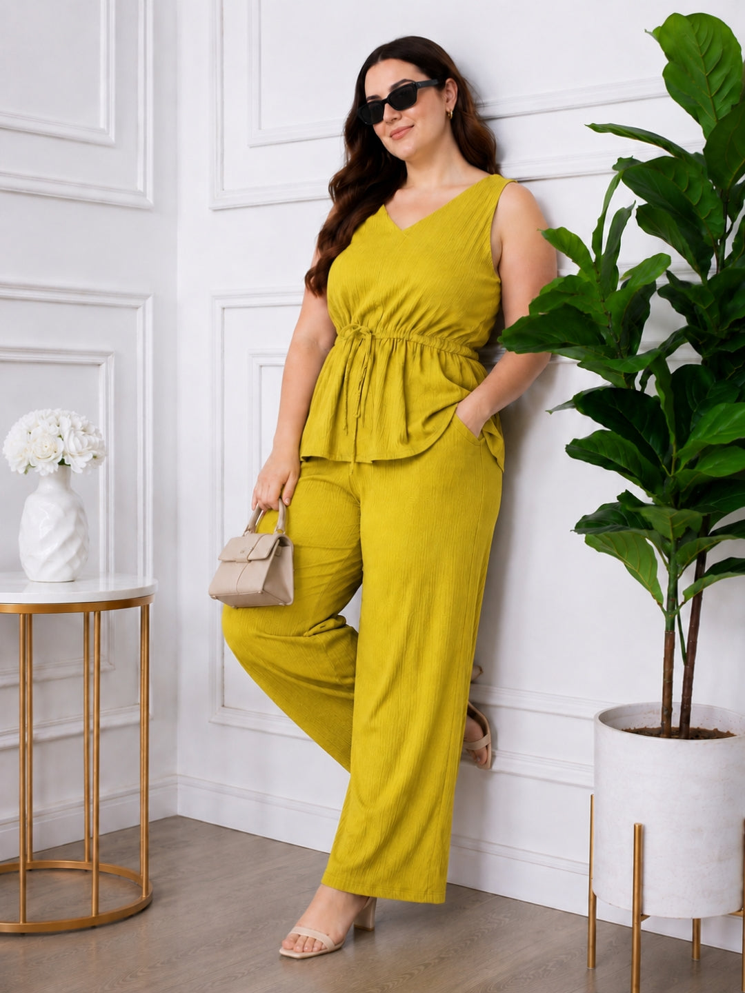 Women's Plus Size V-Neck Top & Pant Co-Ord Set