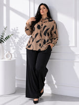 Women's Beige Abstract Print Tie-Neck Shirt