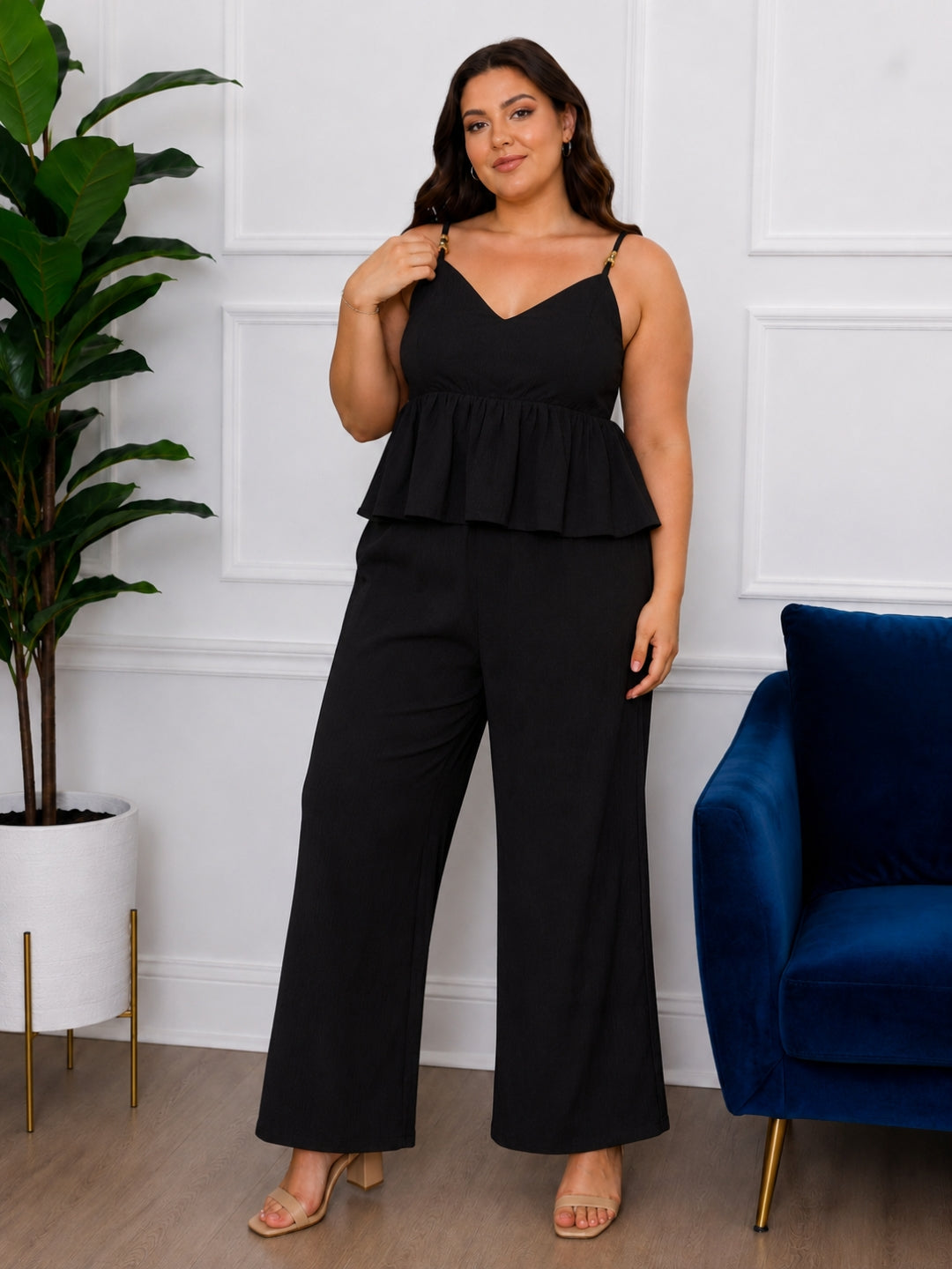 Women's Plus Size White Sweetheart Neck Top & Pant Co-Ord Set