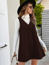 Clobug Women Solid Sleeveless Corduroy Dress