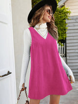 Clobug Women Solid Sleeveless Corduroy Dress