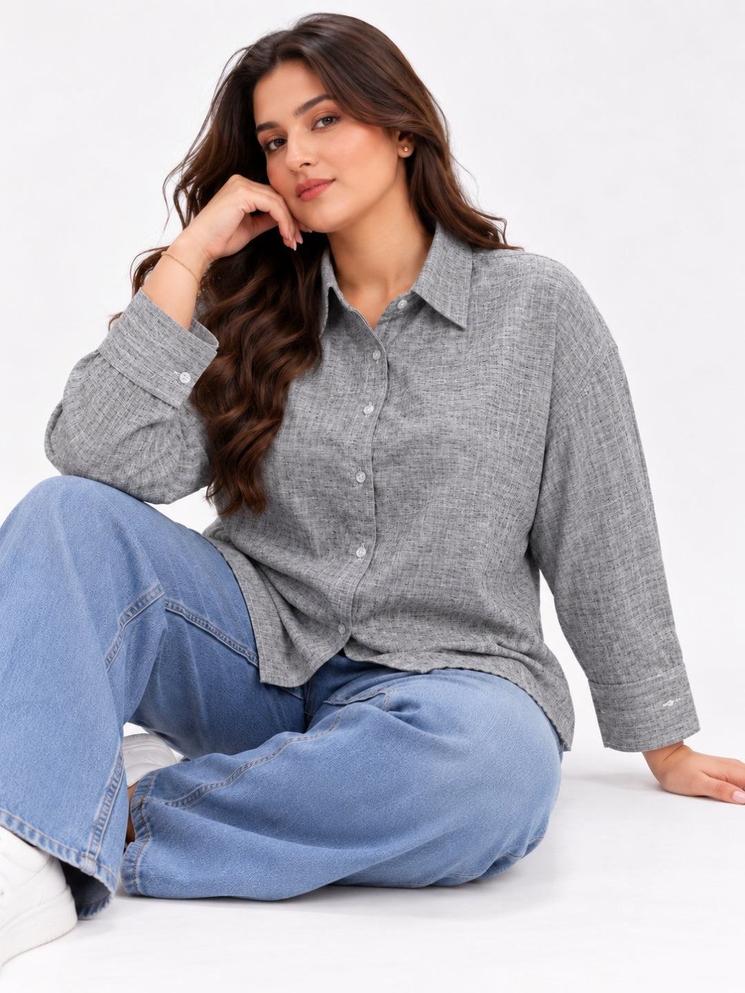 Clobug Women Full Sleeve Plus Size Linen Formal Shirt