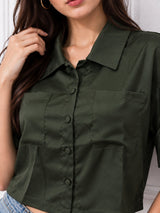 Solid Olive Shirt With Half Sleeve
