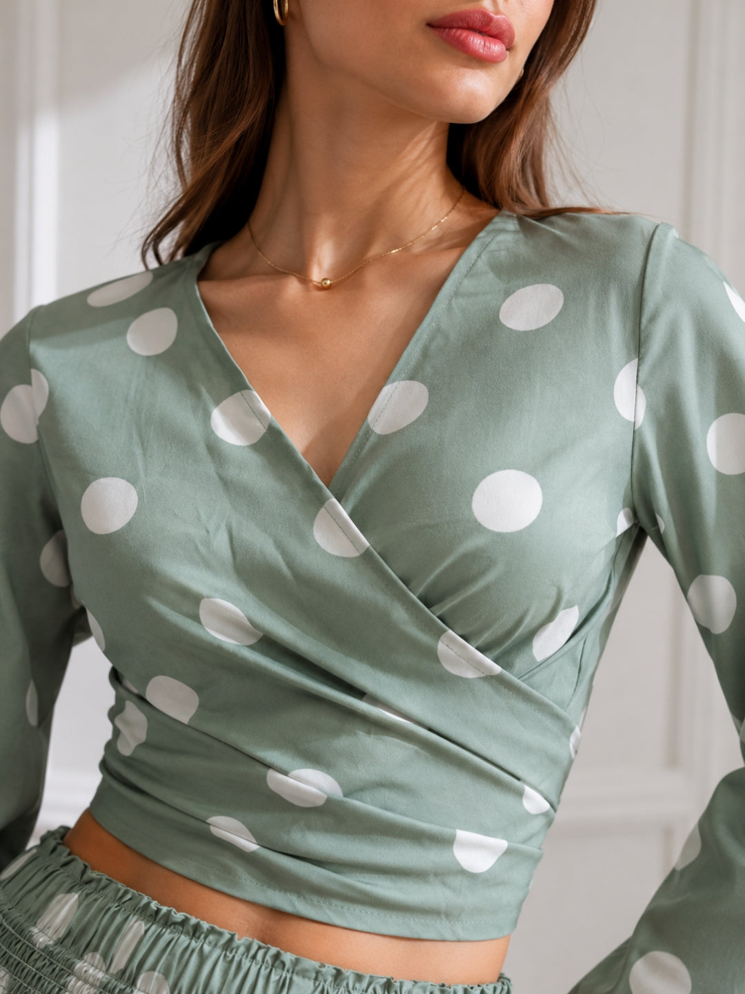 clobug-women-polka-printed-full-sleeve-crepe-top-skirt-set