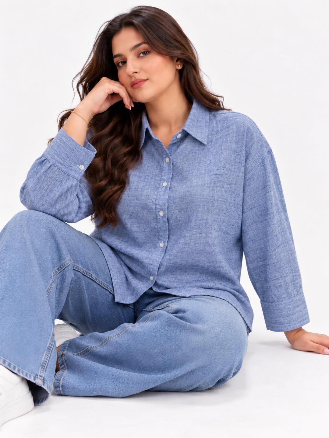 Clobug Women Full Sleeve Plus Size Linen Formal Shirt