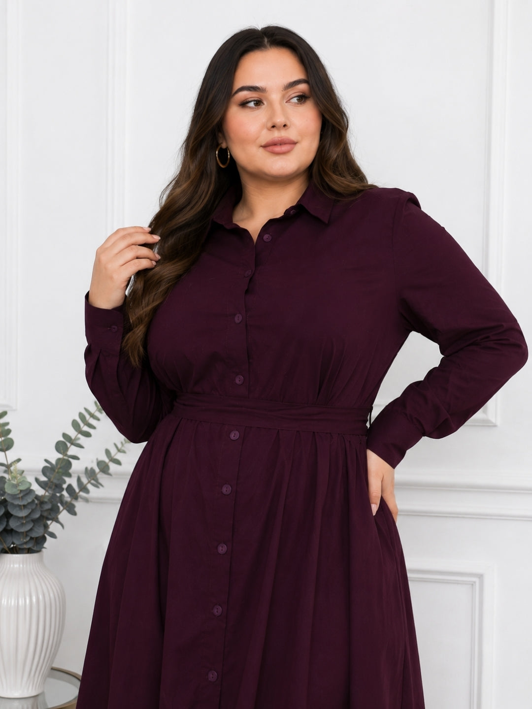 Elegant Wine Purple Button-Down Maxi Dress