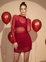 Sheer Bodycon With Shorts & Crop Top