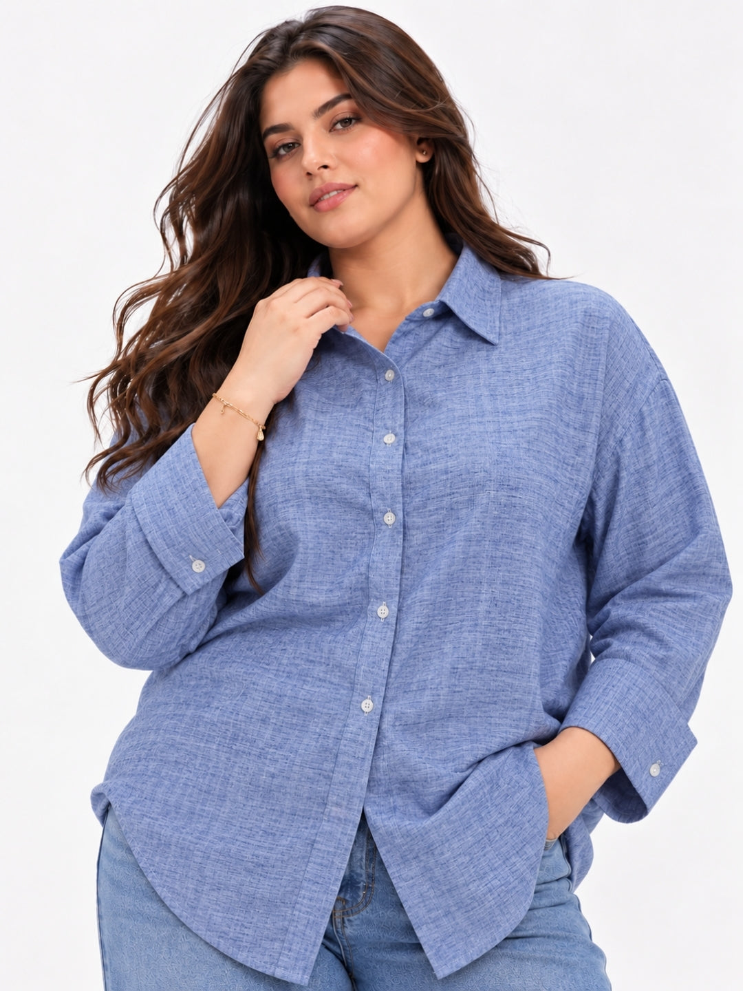 Clobug Women Full Sleeve Plus Size Linen Formal Shirt