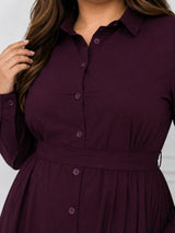 Elegant Wine Purple Button-Down Maxi Dress
