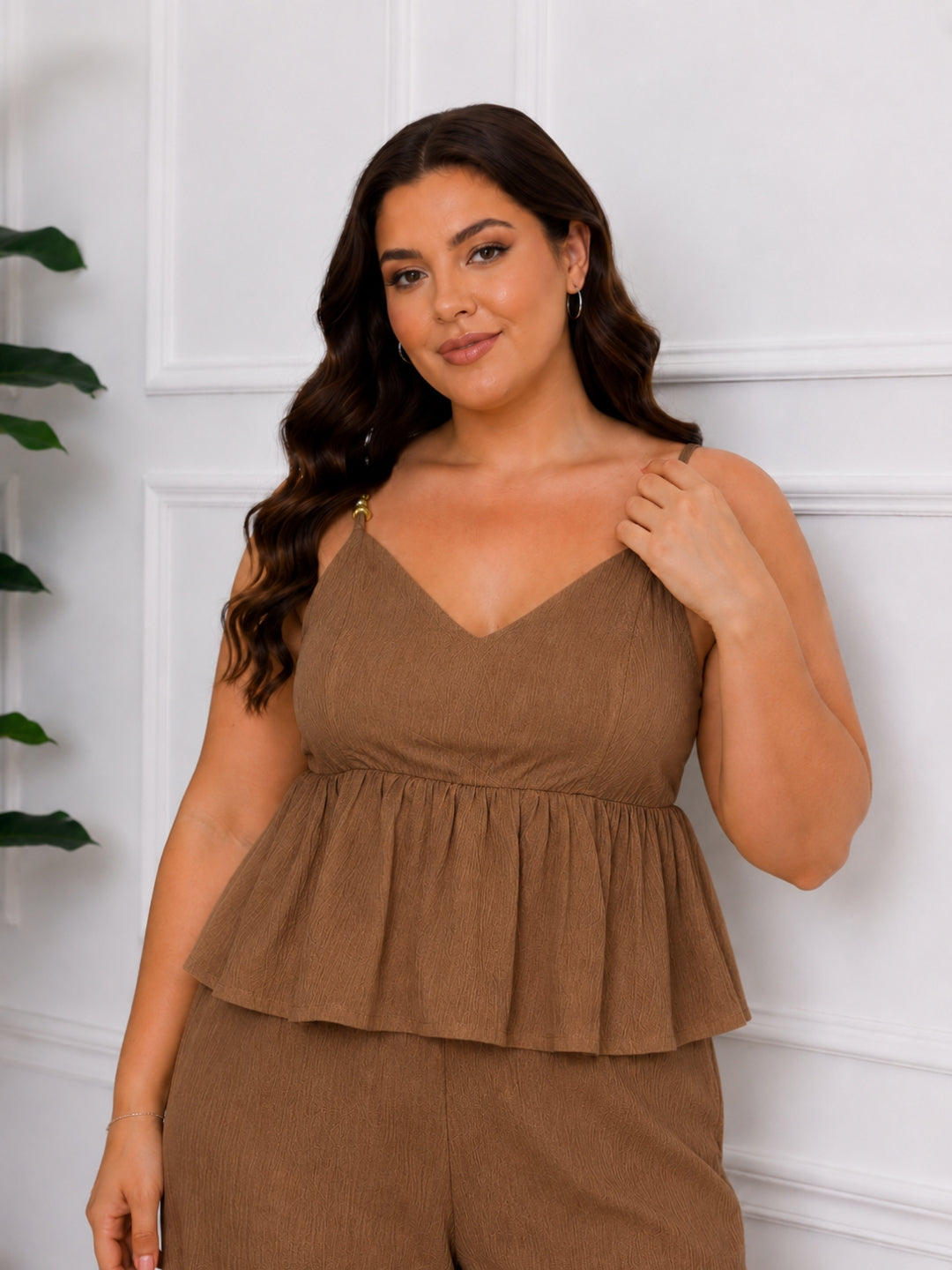 Women's Plus Size White Sweetheart Neck Top & Pant Co-Ord Set