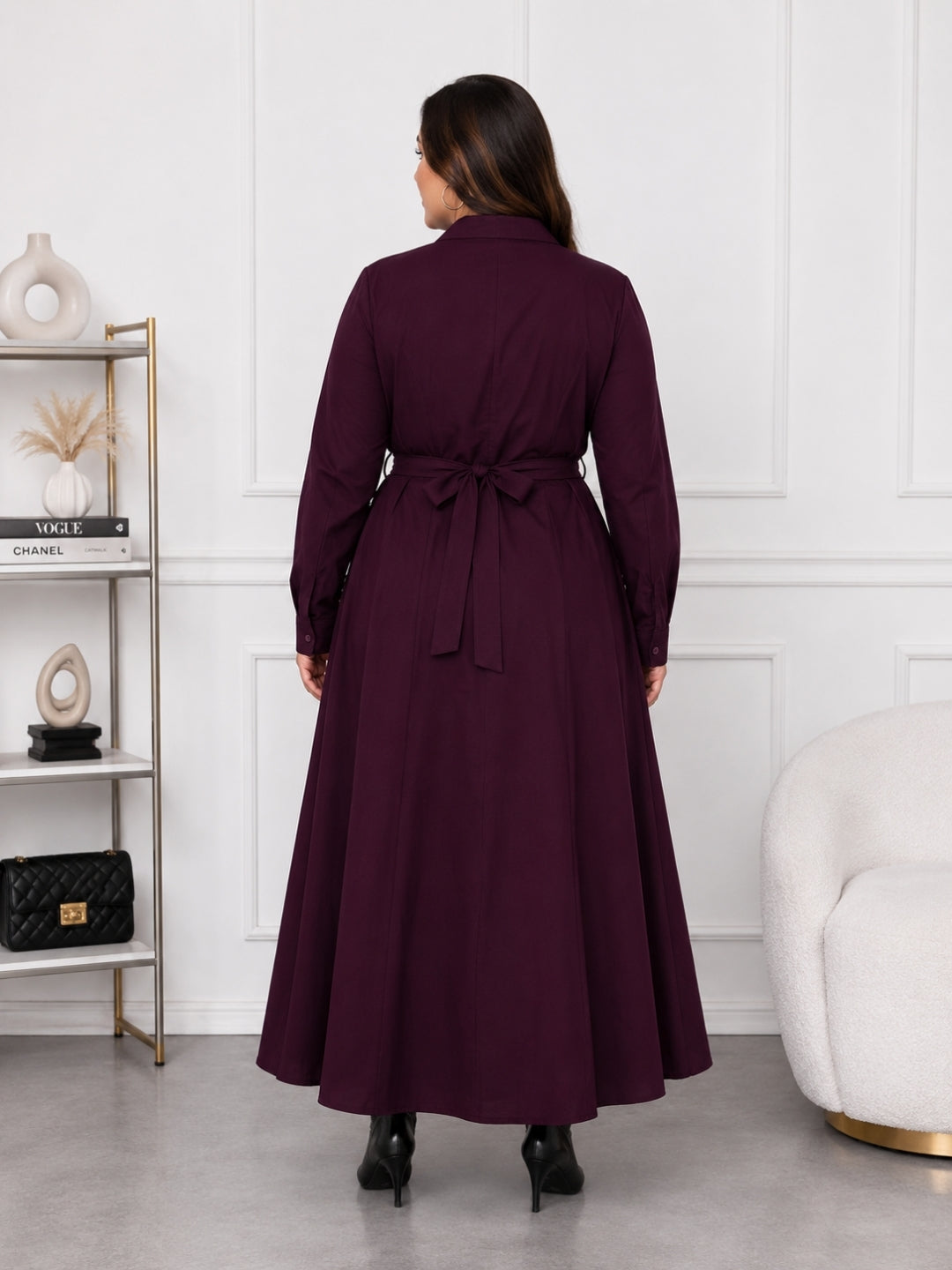 Elegant Wine Purple Button-Down Maxi Dress