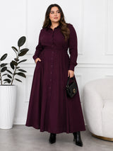 Elegant Wine Purple Button-Down Maxi Dress