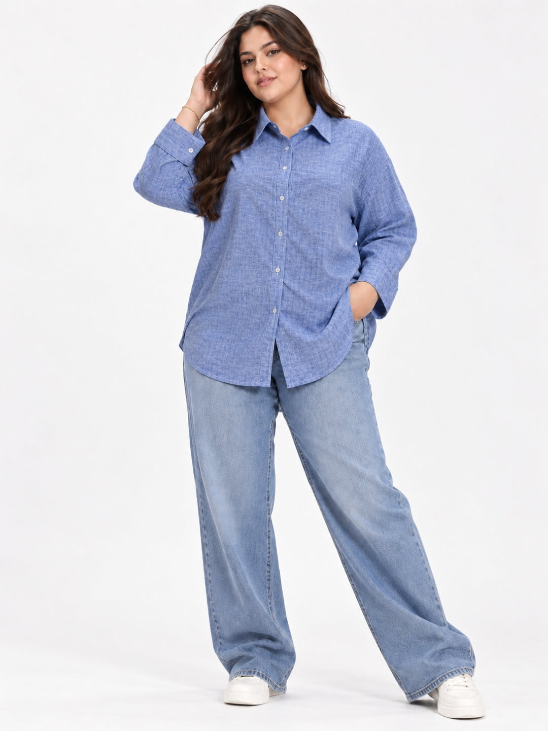 Clobug Women Full Sleeve Plus Size Linen Formal Shirt