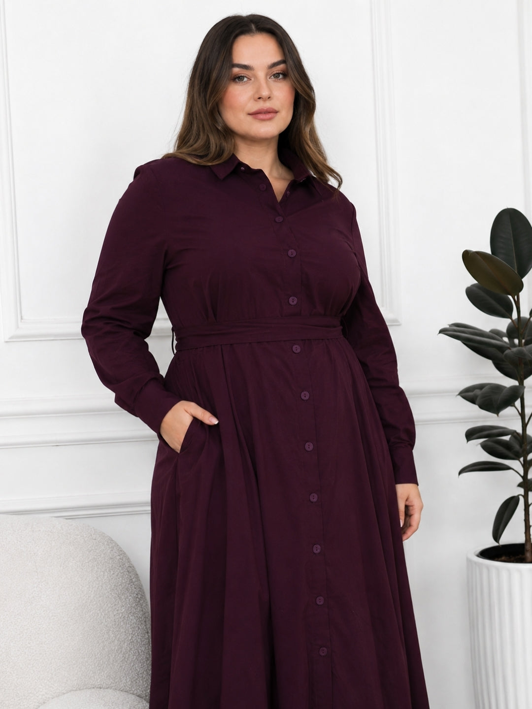 Elegant Wine Purple Button-Down Maxi Dress