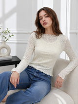 Clobug Women Boat Neck Net Top