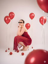 Clobug Maroon Spaghetti Strap Sheer Dress