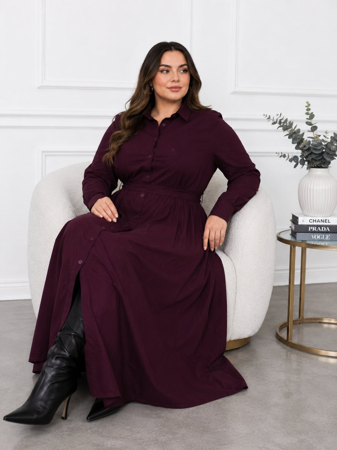 Elegant Wine Purple Button-Down Maxi Dress