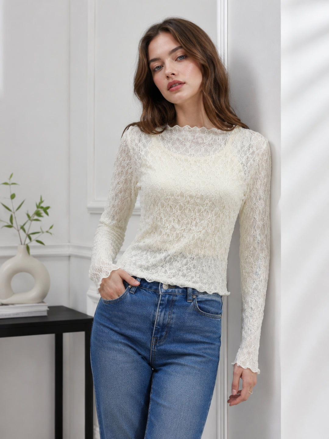 Clobug Women Boat Neck Net Top