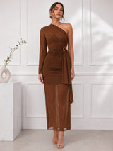Clobug Women Brown Mesh Dress