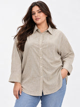 Clobug Women Full Sleeve Plus Size Linen Formal Shirt