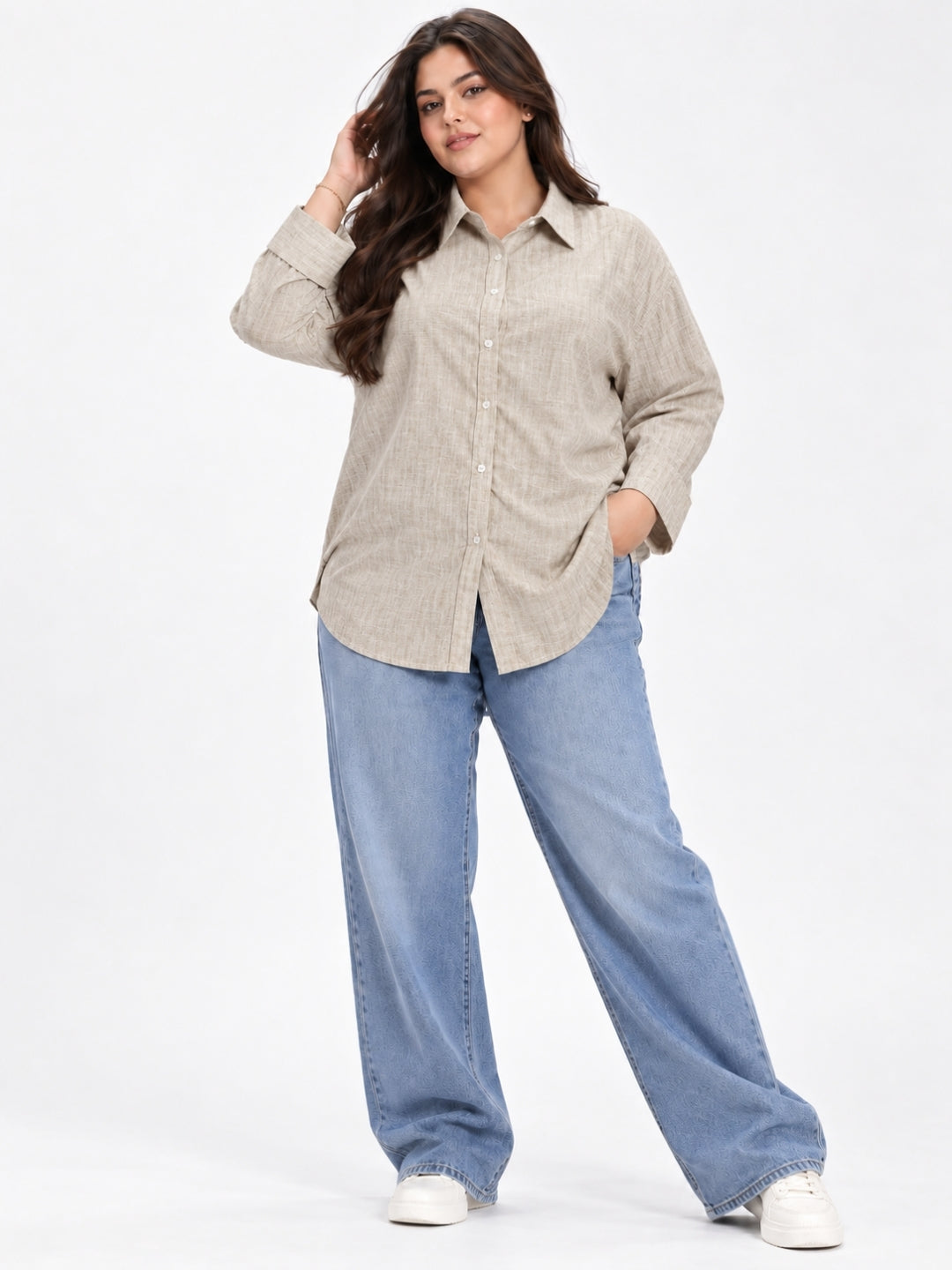 Clobug Women Full Sleeve Plus Size Linen Formal Shirt