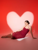 Clobug Maroon Spaghetti Strap Sheer Dress