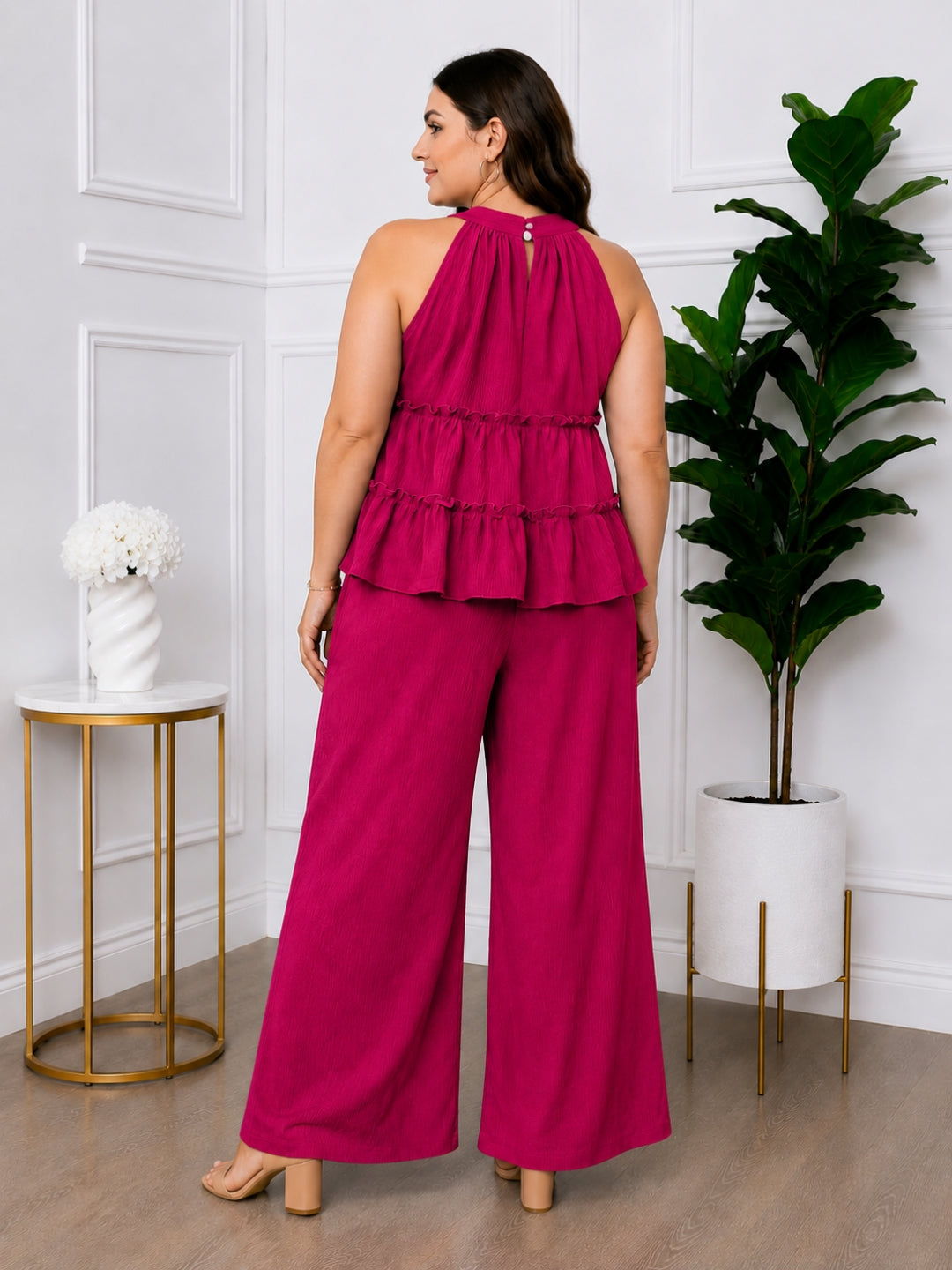 Women's Plus Size Purple Halter Neck Co-Ord Set