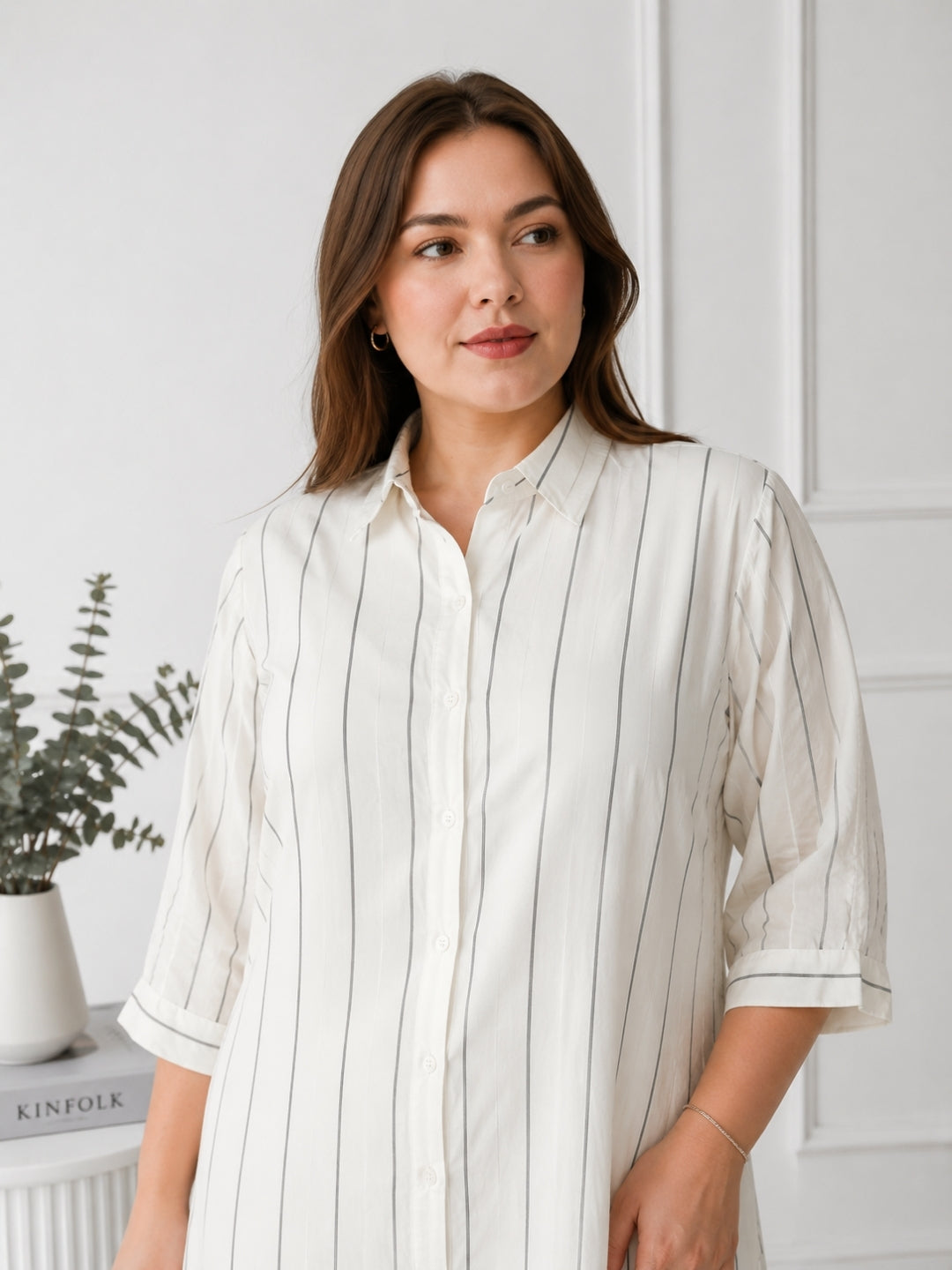 Women's Curve Stripe Print Shirt Dress