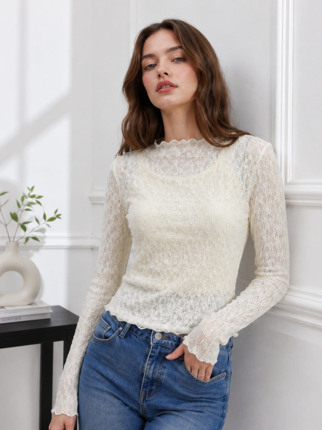 Clobug Women Boat Neck Net Top