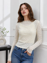 Clobug Women Boat Neck Net Top