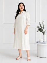 Women's Curve Stripe Print Shirt Dress