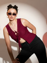 Maroon Sleeveless Knot Top