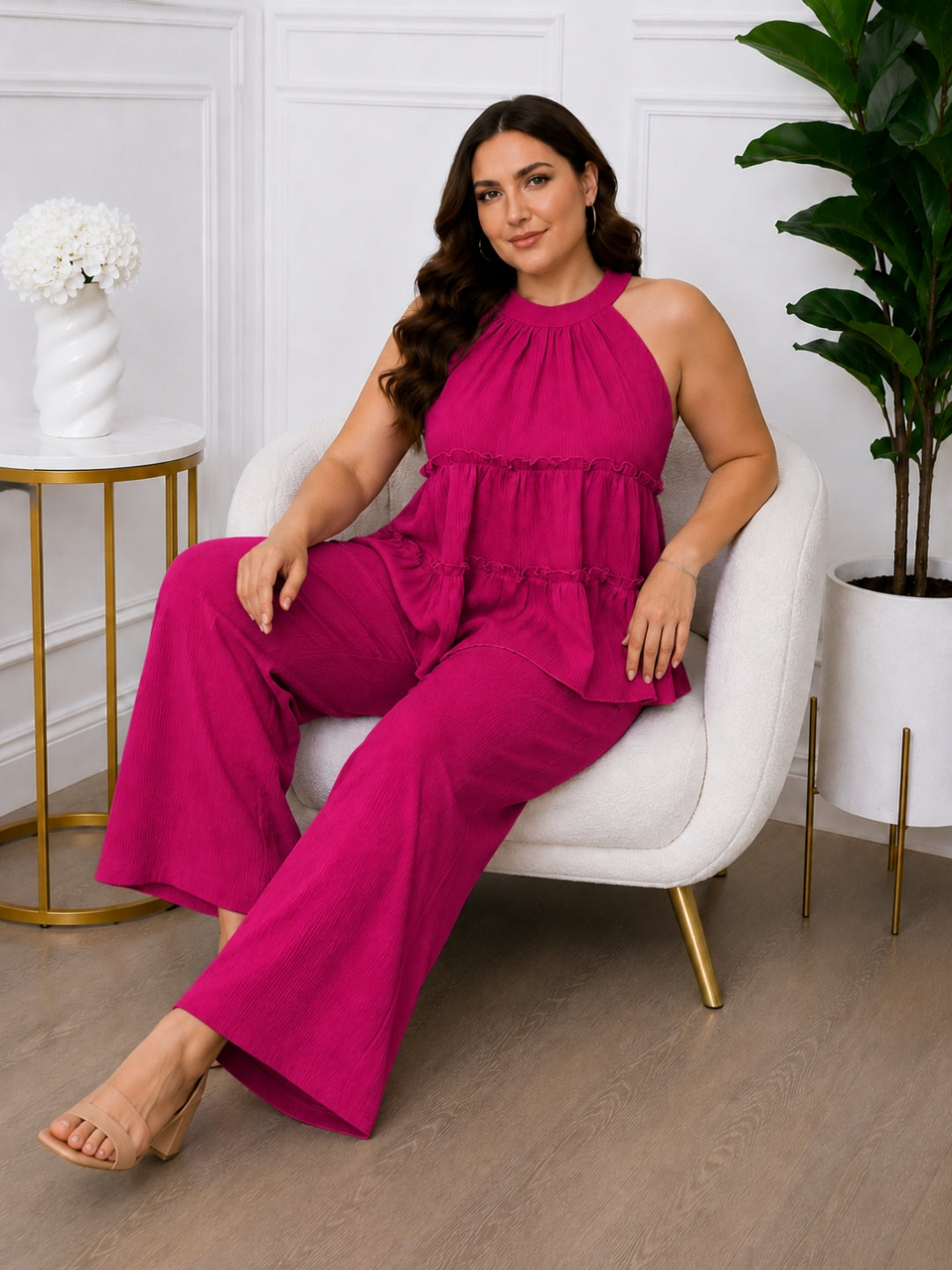 Women's Plus Size Purple Halter Neck Co-Ord Set