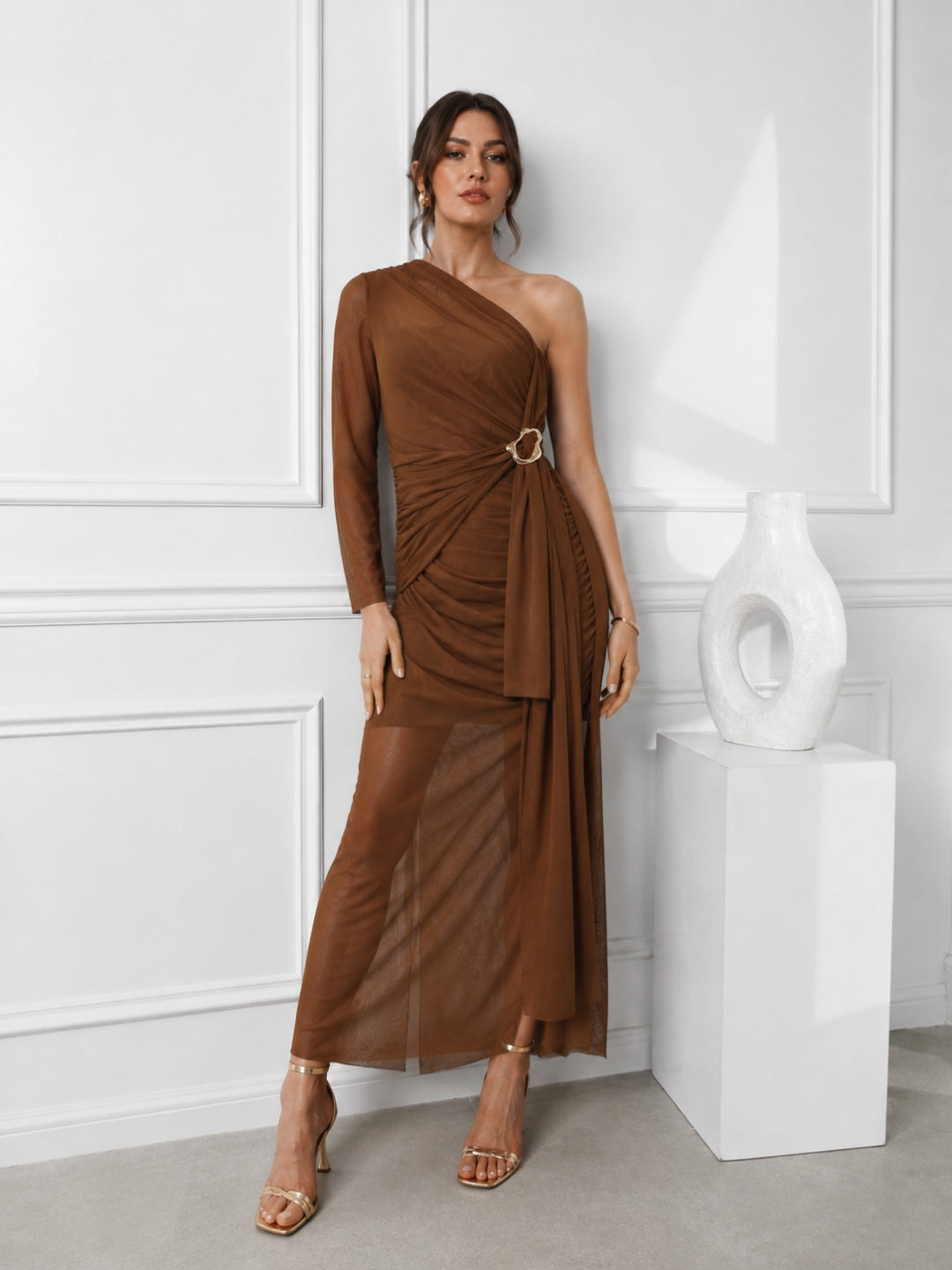 Clobug Women Brown Mesh Dress