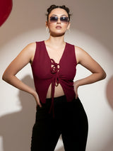 Maroon Sleeveless Knot Top