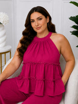Women's Plus Size Purple Halter Neck Co-Ord Set