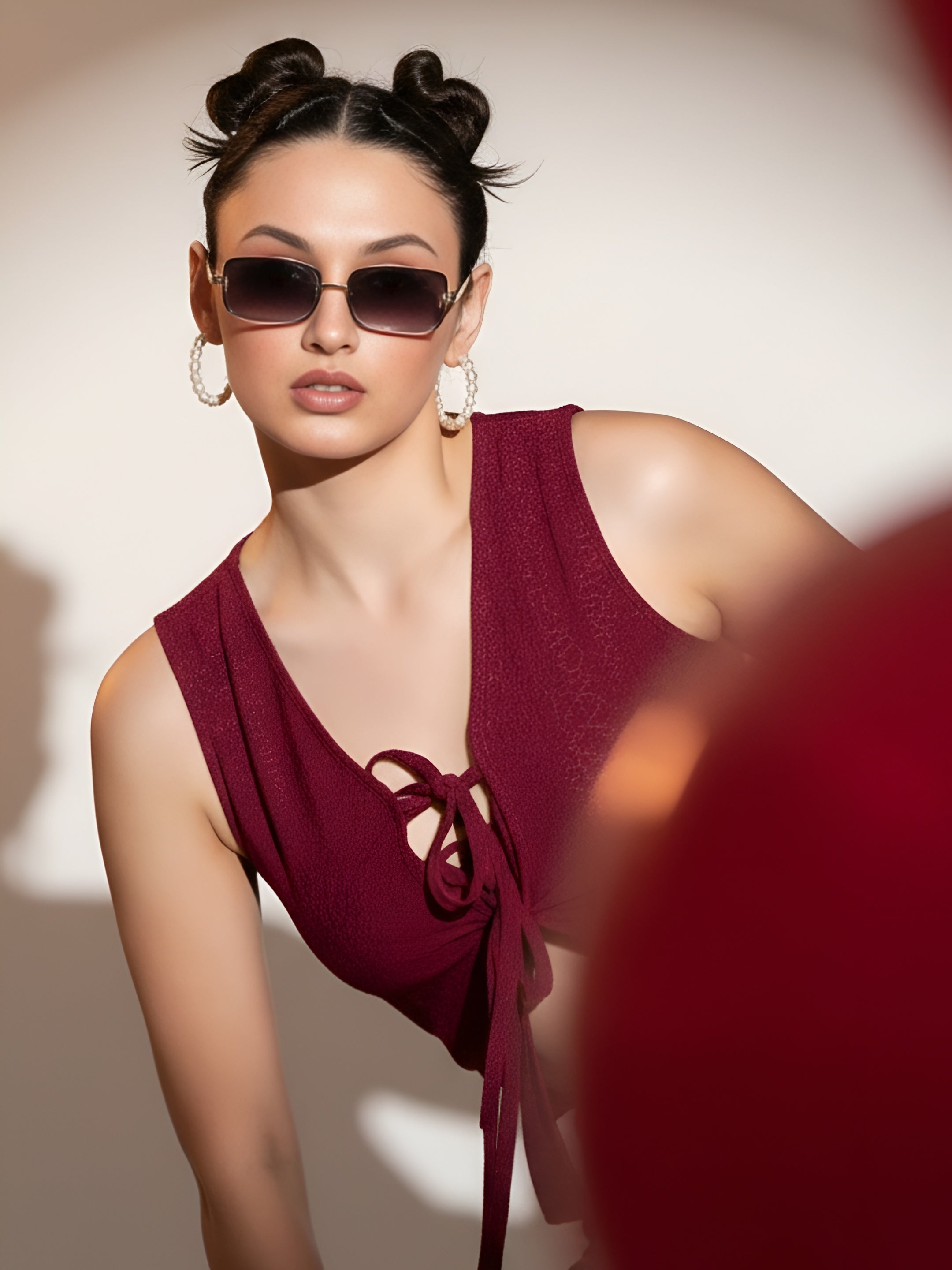 Maroon Sleeveless Knot Top