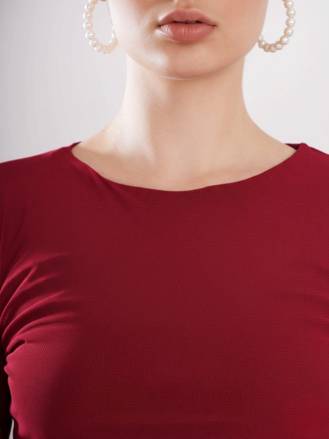 Clobug Maroon Round Neck Net Top