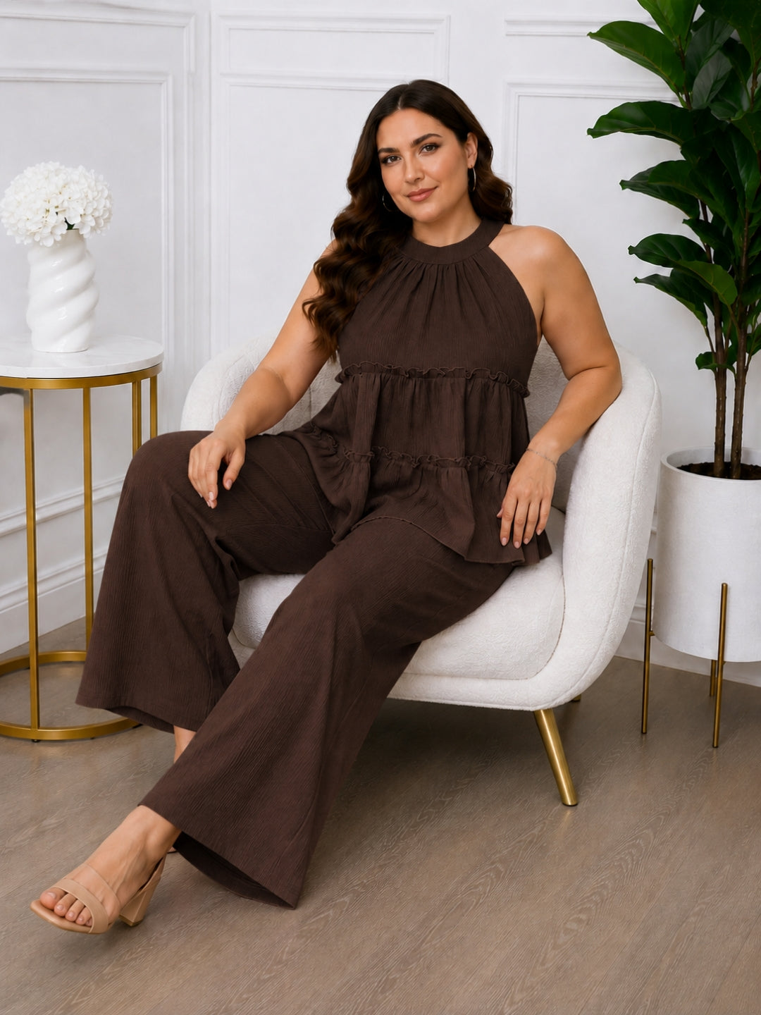 Women's Plus Size Purple Halter Neck Co-Ord Set