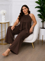 Women's Plus Size Purple Halter Neck Co-Ord Set