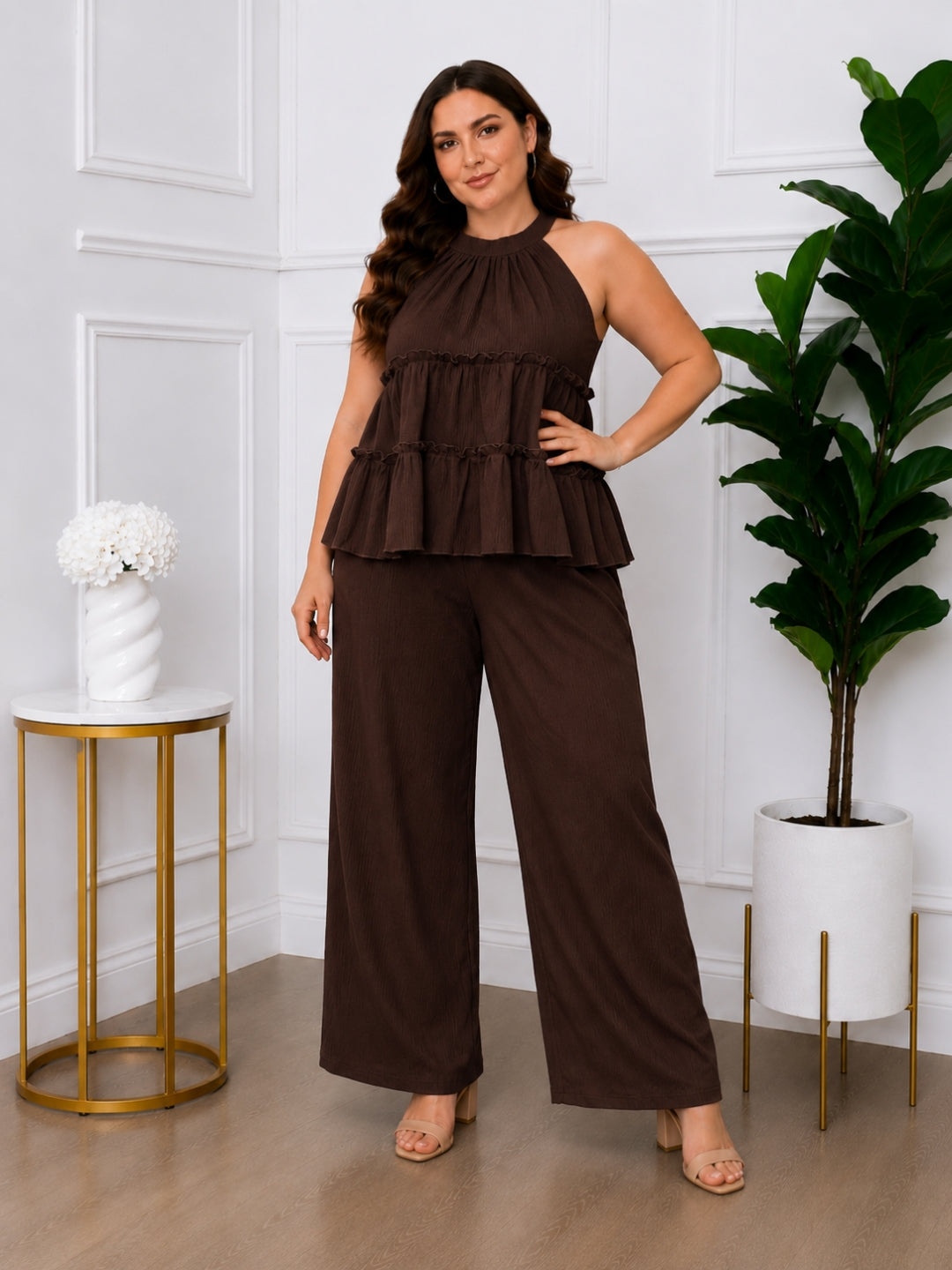 Women's Plus Size Purple Halter Neck Co-Ord Set
