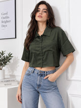 Solid Olive Shirt With Half Sleeve
