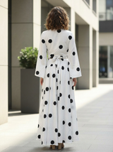 Clobug Women Polka Printed Full Sleeve Crepe Top & Skirt Set